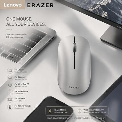  Ratón de oficina inalámbrico silencioso Lenovo ERAZER N320 modo dual 2.4G Bluetooth compatible con computadora tableta teléfono conexión directa Bluetooth para trabajar en cualquier momento