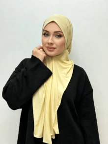 1pc Muslim Instant Hijab, Made Of Soft Breathable Anti-Pilling Fabric, Suitable For Muslim Year-Round Use And Daily Wear - Lemon Yellow - View 4