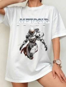 Unisex Metroid Prime Samus Aran T-Shirt, Modern Sci-Fi Design - White - View 9