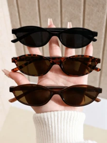 3 Pairs Unisex Oval Small Frame Fashion Glasses, Retro Style, Suitable For Daily Wear, Vacation, Camping, Outdoor Travel - Multicolor - View 1