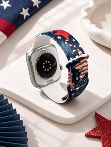 1條藍色背景白藍紅星柔軟舒適矽膠錶帶，相容Apple 38mm 40mm 41mm 42mm 44mm 45mm 49mm，相容 Series Ultra/S11/S10/SE/8/7/6/5/4/3/2/1，愛國美國國旗圖案中性時尚手錶配件，智慧手錶替換錶帶，日/節日慶祝禮物 - 彩色 - 查看 5