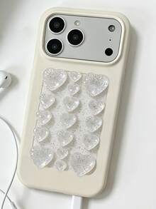 可愛韓風多巴胺閃亮愛心吸盤貼片手機殼 適用於 iPhone 17 Pro Max 17 Pro 17 16 Pro Max 16 Pro 16 15 Pro Max 15 Pro 15 14 Pro Max 14 Pro 14 13 Pro Max 13 Pro 13 12 Pro Max 12 Pro 11 軟矽膠背蓋 - 白色 - 查看 3