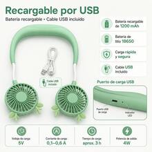 Rechargeable USB Neck Fan, Cute Sheep Design, Long Battery Life For Outdoor Use - Green - View 5