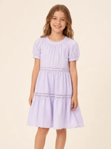 Balabala 2026 New Girls' Petal Sleeve Princess Dress, Sweet And Elegant Style, Soft And Comfortable, Cute For Party, Holiday, Daily And Casual Wear - Purple - View 1