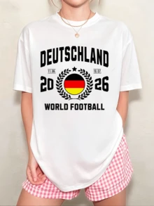 Germany National Team World Cup 2026 Retro Graphic T-Shirt, 100% Cotton Football Fan Casual Unisex T-Shirt - 白色 - 查看 10