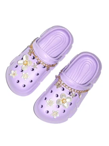 HOEASE Girls Clogs, Garden Shoes, Comfortable Lightweight Hollow Out Sandals, Spring And Summer Flower Design - Purple - View 5
