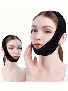 1 Stück Damen Geschenk Gesichts-Schönheitsband - Straffende und festigende Gesichtsmaske für Nasolabialfalten und Hängung, nahtlose elastische Gesichtsformmaske, unverzichtbares Hautpflegeprodukt für zu Hause, verstellbare atmungsaktive Gesichtsmaske - wiederverwendbares Gesichtswerkzeug, geeignet für Frauen und Männer - Kinnstütze, für Schlaf, Sport und Yoga, leicht, atmungsaktiv und faltenfrei, Y2k Hautpflege Gothic Stil Reise-Essential - Schwarz - Übersicht 3