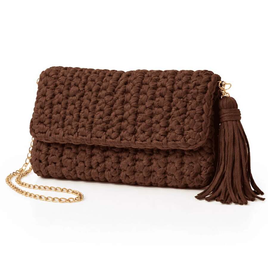 Women's Crochet Party Bag - Rust Brown - View 1