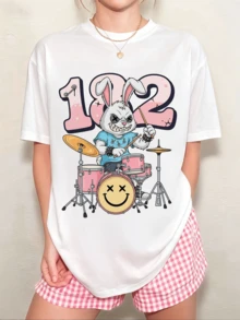 Blink182 Cartoon Rabbit Drummer Unisex T-Shirt, Versatile Neutral Style - White - View 11