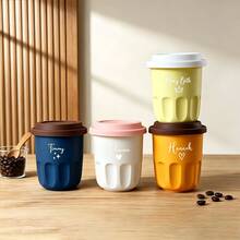 Taza de café de cerámica personalizada y grabada con tapa de color intercambiable, hecha a mano, regalo único para ella/él, regalo perfecto para maestros, taza estilo Ins - multicolor - Ver 2
