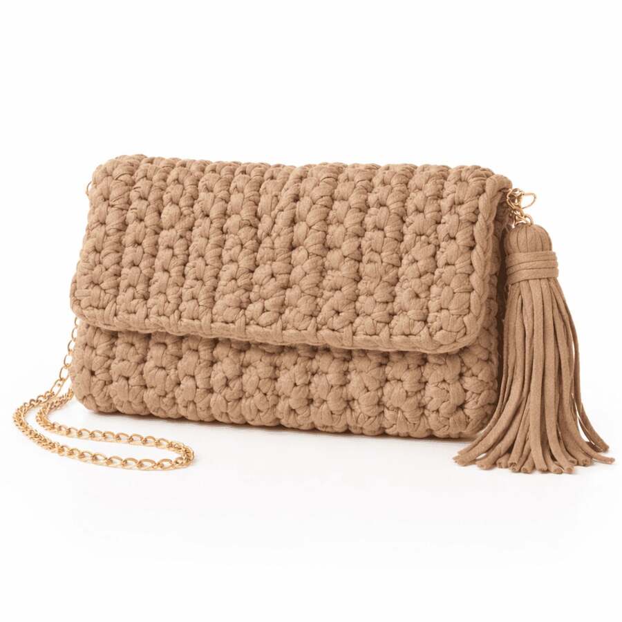 Women's Crochet Party Bag - Mocha Brown - View 1