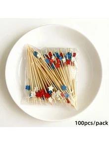 100pcs (12cm/4.72in) Cute Creative Red White Blue Star Fruit Picks, Hand Washable Food Toothpicks Suitable For Sandwiches, Ham, Appetizers, Weddings, Bridal Showers, Birthday Celebrations And Party Decorations - Multicolor - View 11
