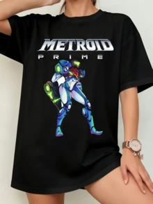 Unisex Metroid Prime Samus Aran T-Shirt, Neon Sci-Fi Graphic - 黑色 - 查看 10