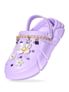HOEASE Girls Clogs, Garden Shoes, Comfortable Lightweight Hollow Out Sandals, Spring And Summer Flower Design - Purple - View 3