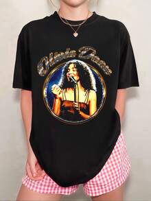 Unisex Olivia Dean T-Shirt With Retro Scene Print, Relaxed Fit, American Style - Black - View 10