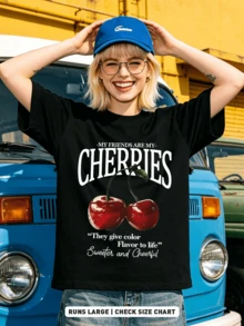 Summer casual soft cotton printed crew neck short-sleeve top with retro European street Y2K style. - Schwarz - Übersicht 4