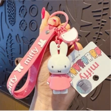 官方授權 Miffy 柔軟橡膠鑰匙圈，極簡可愛風格，Miffy 兔子角色設計，柔軟橡膠吊飾配件，精湛工藝，適用於手提包、背包和鑰匙，適合日常使用、旅行、生日、聖誕節 - 粉色 - 查看 4