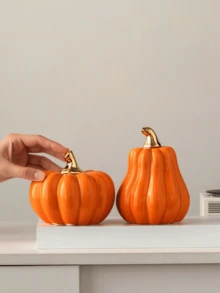 Autumn Pumpkin Decorations: Orange And Gold Pumpkins For Thanksgiving Table Decor; Artificial Resin Pumpkin Decorations For Fireplace Mantel And Dining Table Decor - Multicolor - View 1