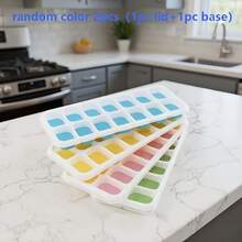 2 piezas/Juego (Tapa + Base) Color Aleatorio Bandeja de Cubitos de Hielo de 14 Compartimentos con Tapa, Caja de Hielo Portátil Autoensamblable Fácil de Desmontar - Ideal para Vacaciones y Uso al Aire Libre, Esencial de Cocina - Multicolor - Ver 3