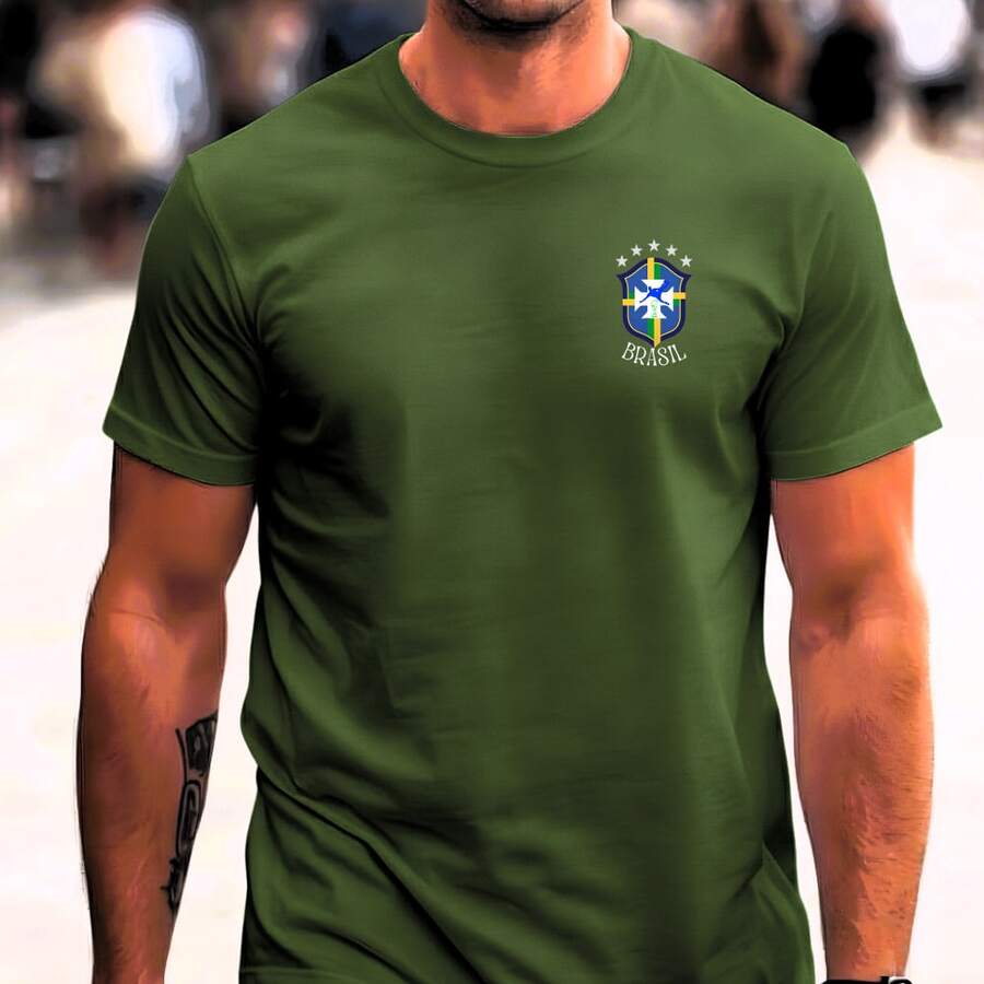 Men's Printed T-Shirt Brazilian Football Fan Fashion PLAYER SOCCER Premium Street Style - 綠色 - 查看 1