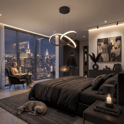 Lustre Pendente Led Luz de teto de acabamento em chão Design moderno e simples Luz tripla de três cores ajustável, ideal para restaurante, sala, quarto, cozinha
