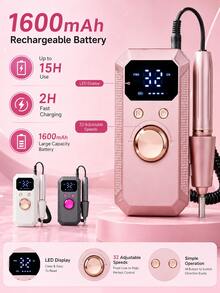 專業無線電動美甲磨甲機，可充電便攜式壓克力凝膠美甲修甲組，附11個磨頭與20個磨砂環，高速無線電動美甲修甲機，適用於凝膠美甲卸除、美甲、足部護理、美甲沙龍與居家DIY禮物，返校、秋季、旅行必備 - 彩色 - 查看 4