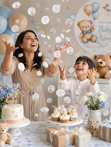 200pcs-Customizable Name Double-Sided Teddy Bear Party Confetti: Includes Cloud, Balloon, Teddy Bear Designs, Suitable For Baby Shower And Theme Parties - Multicolor - View 5