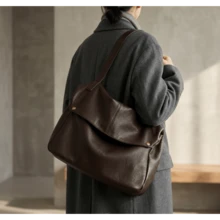 New Large Capacity Soft Leather Tote Bag | Genuine Leather Shoulder Casual Handbag For Women | Simple Light Luxury Work & Everyday Shopper - Coffee - View 2