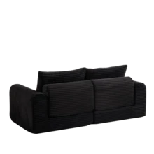 2-In-1 Corduroy Sofa Bed Cord-Zwei-In-Eins, With Two Pillows, Elegant Curved Armrests, Removable Footrest And Modular Arrangement. - 黑色 - 查看 7