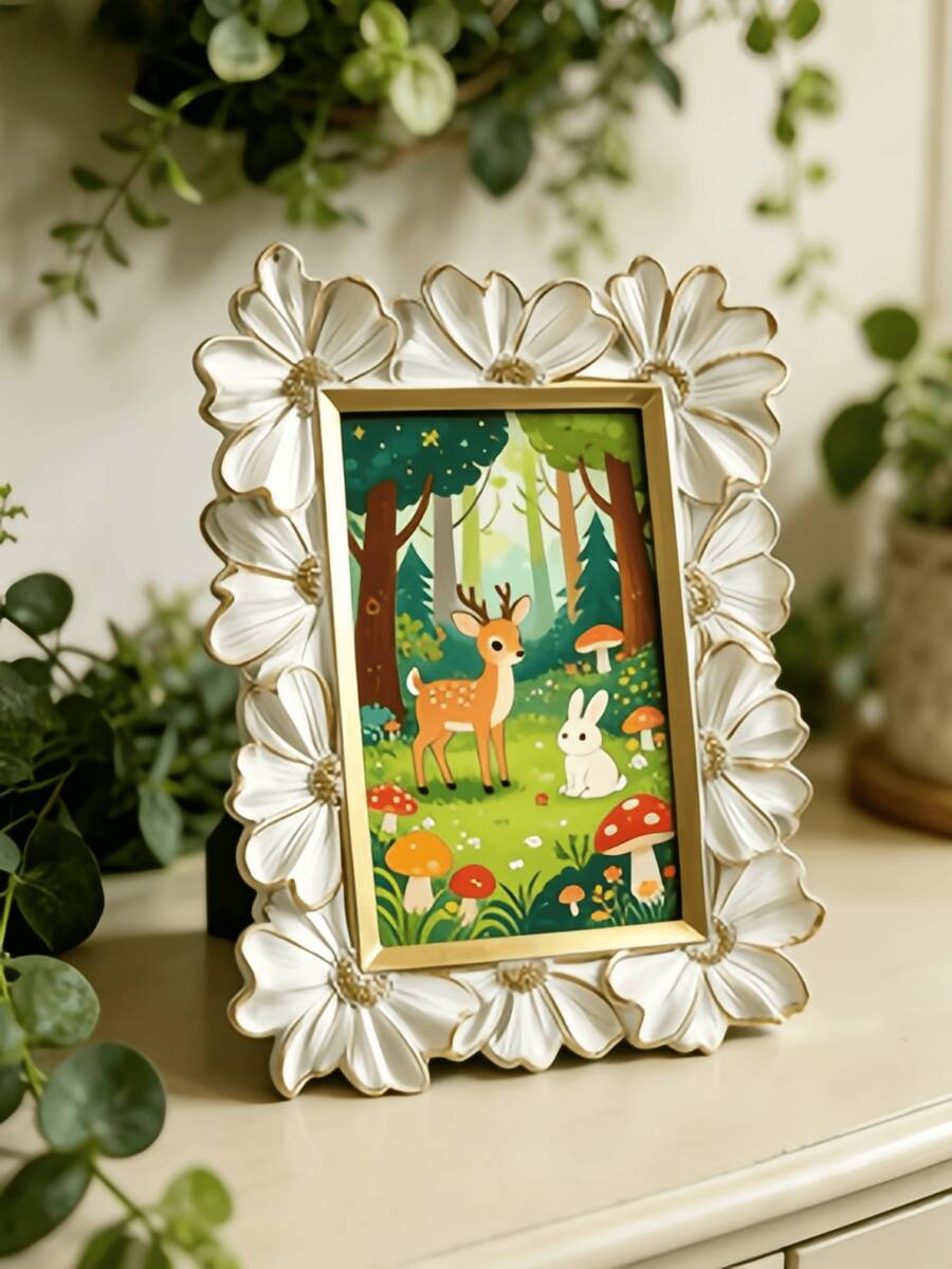 1件復古歐式樹脂3D花卉相框，長方形家居裝飾相框 - 現代室內展示，適合家庭照片、道具、攝影道具 - A - 查看 1