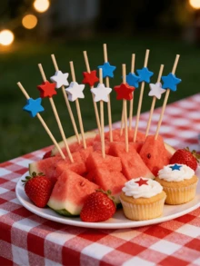 100pcs (12cm/4.72in) Cute Creative Red White Blue Star Fruit Picks, Hand Washable Food Toothpicks Suitable For Sandwiches, Ham, Appetizers, Weddings, Bridal Showers, Birthday Celebrations And Party Decorations - Multicolor - View 7