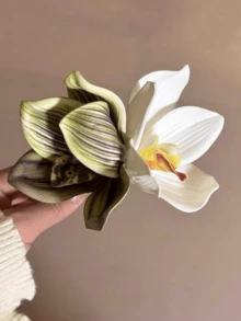 1個蘭花造型人造髮夾，復古時尚髮髻側夾，春夏氛圍度假旅行日常盤髮髮飾 - 彩色 - 查看 4