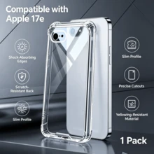 1 pieza Funda de teléfono 3D tipo gelatina, a prueba de golpes, compatible con iPhone 17e, 17 Pro Max, 17 Pro, 17, 16 Pro Max, 16 Pro, 15 Pro Max, 15 Pro, 15, 16. Funda de teléfono de unicolor, funda de teléfono minimalista, funda de teléfono con protección contra caídas de grado militar, funda de teléfono transparente, saludable y sin formaldehído, amigable con la piel y resistente a los arañazos, inodoro. - transparente - Ver 1