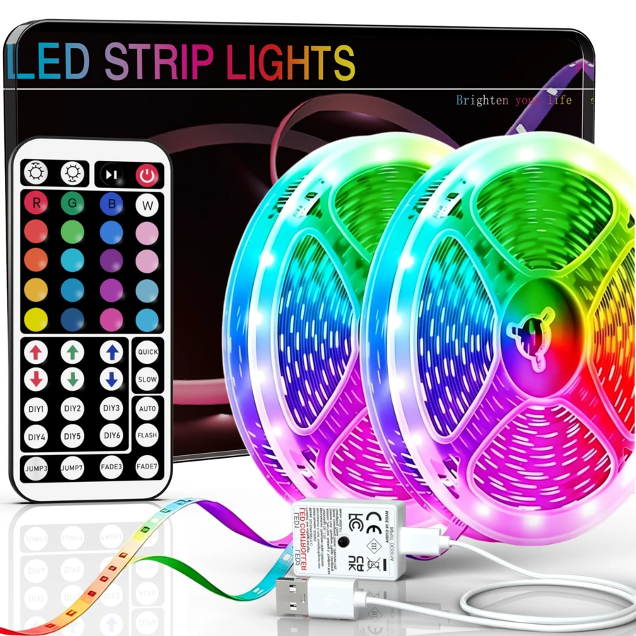 3ft-100ft LED Light Strip, Suitable For Bedroom, Living Room, Game Room, Kitchen, TV Backlight, Can Be Used As Holiday Gift. Equipped With 44-Key Remote Control, Color, Brightness And Speed Adjustable.