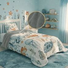 Single Size 2-Piece Children's Comforter Set, 400 Thread Count Premium Double-Sided Printed, Thick, Soft And Warm - OCEAN - View 4