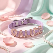 Cat Letter Rhinestone Customized Name Collar Leather Pet Customized Collar Anti-Lost Adjustable Size Small Dog Chihuahua Cat Kitten - Multicolor - View 18
