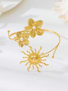 1pc New Fashion Niche Design Women's Sunflower Arm Cuff For Daily Wear - Gold - View 4