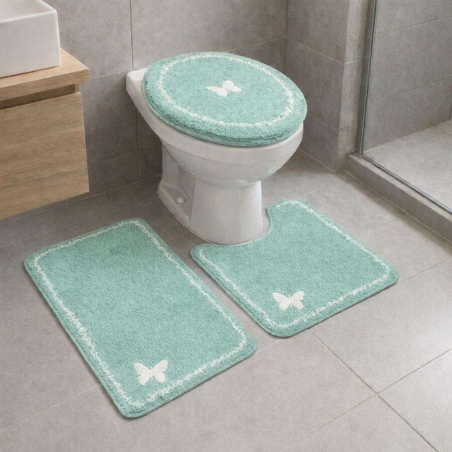 Delicato 3-Piece Non-Slip Bathroom Set Kit - Green - View 1