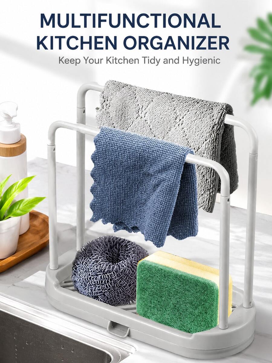 1 pieza Estante de almacenamiento de cocina, soporte para esponjas, cesta de almacenamiento para fregadero, accesorios de cocina, estante para paños de cocina, jabonera, almacenamiento para estropajos, estante para herramientas de limpieza, decoración de habitación, hermoso, regalo para hombres, Día del Padre, inauguración de casa de verano, graduación, barbacoa