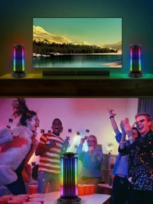 4D Panoramic RGB Voice-Activated Light With Music Control LED, 18 Lighting Modes, Modern Grid Pattern Music Rhythm Light | USB Rechargeable Lithium Battery, Smart Light, Suitable For Holiday Gifts, Family Gatherings, And Various Occasions - A - View 3