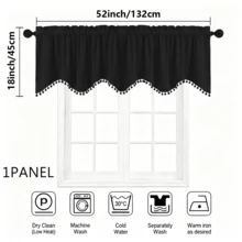 1/2/3/4 pièces, rideaux de fenêtre en polyester de style luxe européen à haute précision, bord inférieur en vague en forme de S, décoration de franges à pompons, doux et lisse, décoration d'intimité, lavable, conception de poche pour tringle, convient pour la décoration de fenêtre du salon, de la chambre, de la cuisine - Noir - Voir 11