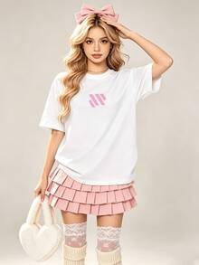 Women's Summer Casual Soft Round Neck Short Sleeve T-Shirt,Minimal Pink Geometric Print Graphic Suitable For Spring Summer. - Blanco - Ver 1