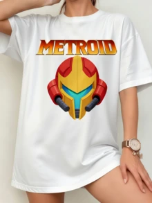 Unisex Metroid Samus Aran Helmet T-Shirt, Minimalist Retro Design - White - View 6