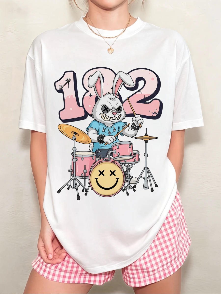 Blink182 Cartoon Rabbit Drummer Unisex T-Shirt, Versatile Neutral Style - White - View 1