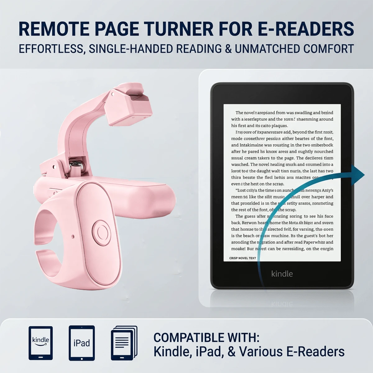 适用于 Kindle Paperwhite、Kindle 10、Kindle 11、Kindle Scribe、Kindle Oasis 及其他电子书阅读器的遥控翻页器,也可作为 、安卓平板电脑的遥控快门,用于阅读和摄影场景。 - 查看 1