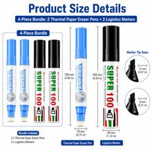 Set Penghapus Kertas Termal + 2 Spidol Besar – Tinta Halus untuk Menulis di Kantor, Pengiriman, Formulir & Catatan, Kombo 4 Buah, Kembali ke Sekolah - 2 pulpen logistik hitam besar + 2 pulpen penghapus - View 2