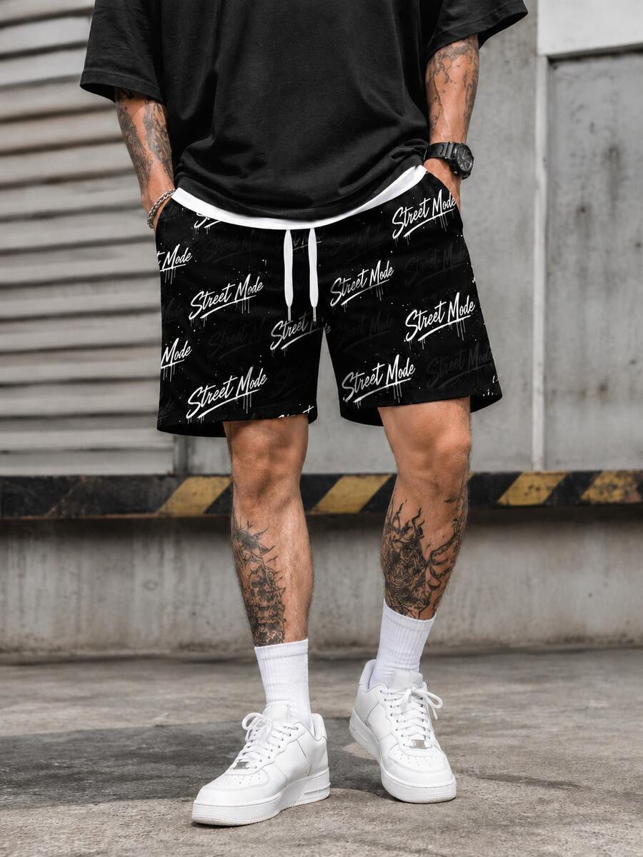 Midnight All-Over Print Drawstring Mesh Shorts, Men's Casual Loose Basketball Shorts, Streetwear Hip-Hop Print Shorts, Suitable For Daily, Sports And Urban Street Style - Black - View 1