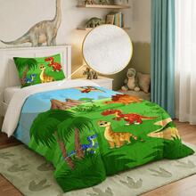 Single Size 2-Piece Children's Comforter Set, 400 Thread Count Premium Double-Sided Printed, Thick, Soft And Warm - 恐龍谷 - 查看 1