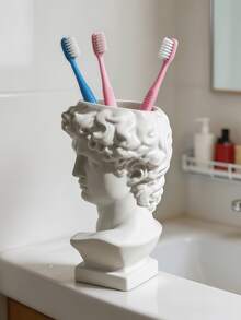 1pc David Statue Toothbrush Holder, Multifunctional Bathroom Storage Rack, Greek Mythology Sculpture Storage Cup, Unique Pen Holder, Home Decor Aesthetic, Graduation Gift, Desk And Vanity Organizer - Multicolor - View 3