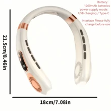 1 pieza Ventilador de cuello portátil multifuncional, disponible en 4 colores. 5 ajustes de velocidad del viento. Equipado con batería de litio de alta eficiencia de 1200mAh. Motores silenciosos duales. Pantalla LED y iluminación ambiente. Esencial para actividades al aire libre - Estilo de cuello - Ver 8